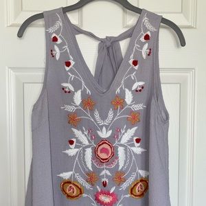 Entro oversized embroidered tank blouse with tie